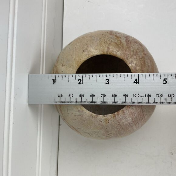 Carved Stone Marble Onyx Bowl Tealight Candle Holder Round Gourd Pink Beige - Picture 10 of 12